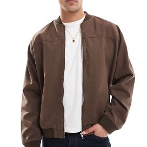 ASOS Design Oversized Bomber Jacket in Washed Brown